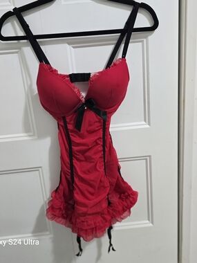 La SENZA Hot Pink Bustier Chemise with Black Straps